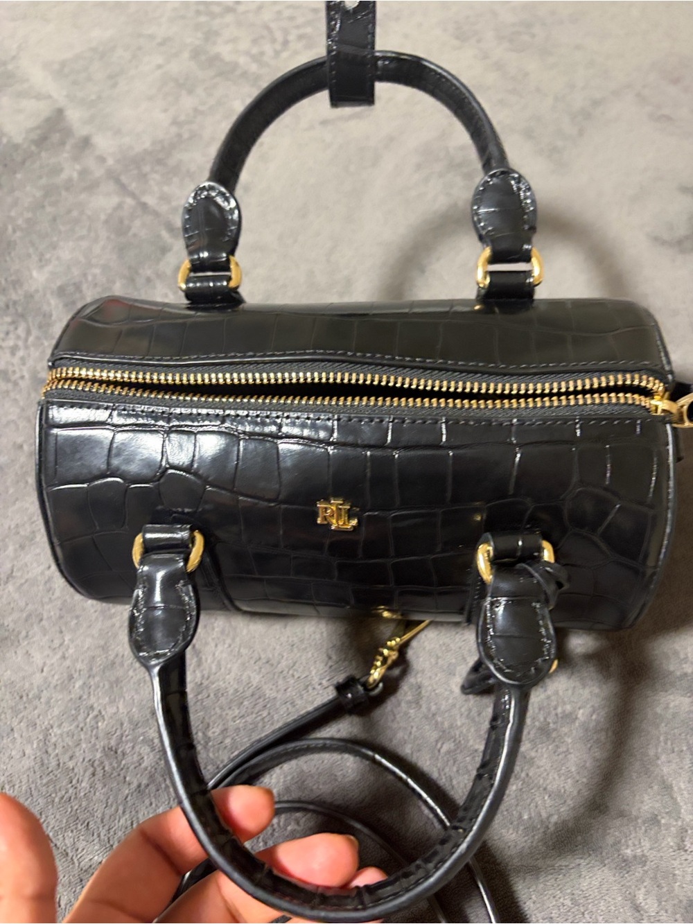 Ralph Lauren Black Croc-Embossed Mini Barrel Bag with Gold Hardware - Picture 10 of 15